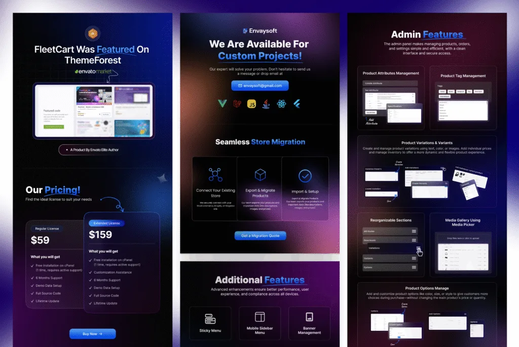 FleetCart – Dark Version Product Description Banner UI Design